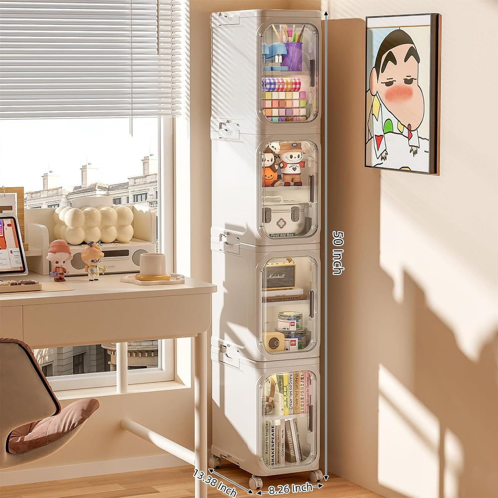 JOYZAN Narrow Bathroom Storage Cabinet with Movable Wheels, Slim Storage Cabi...