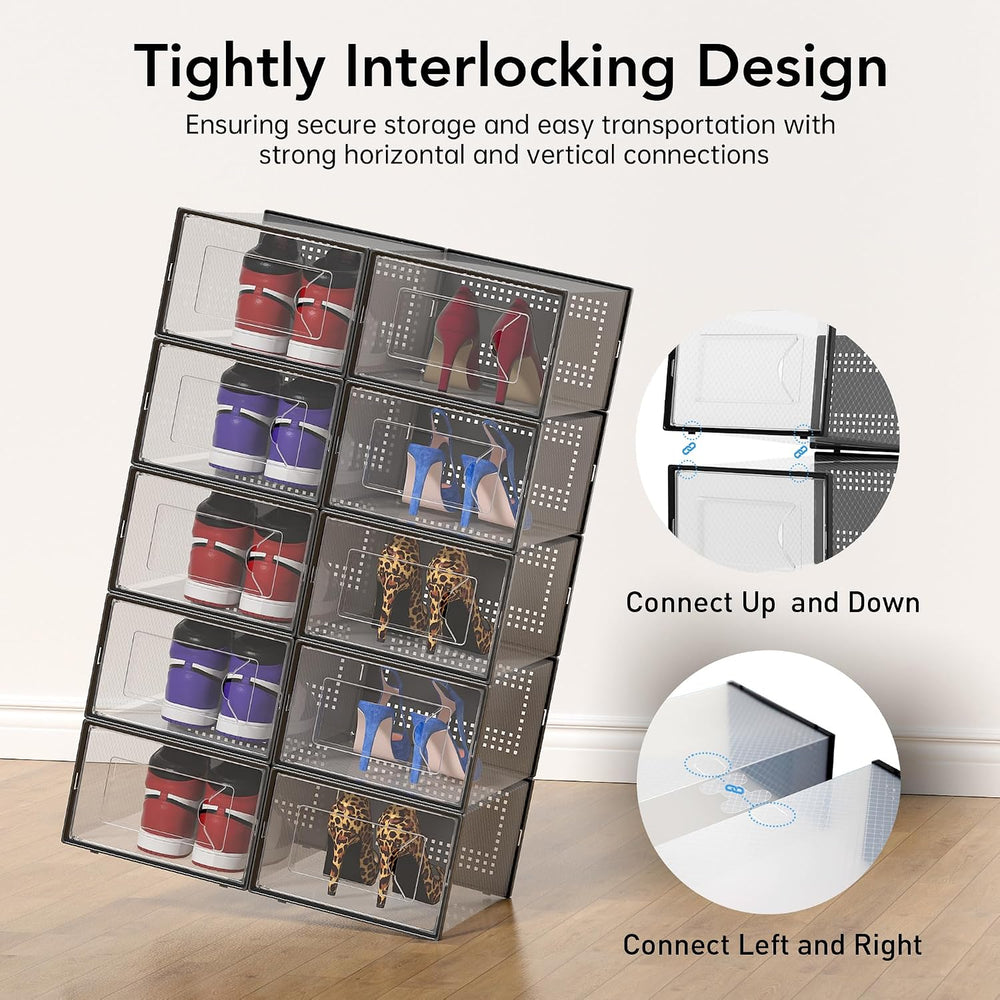 Foluck X-Large 15 Pack Shoe Storage Organizer Box Clear Plastic Stackable