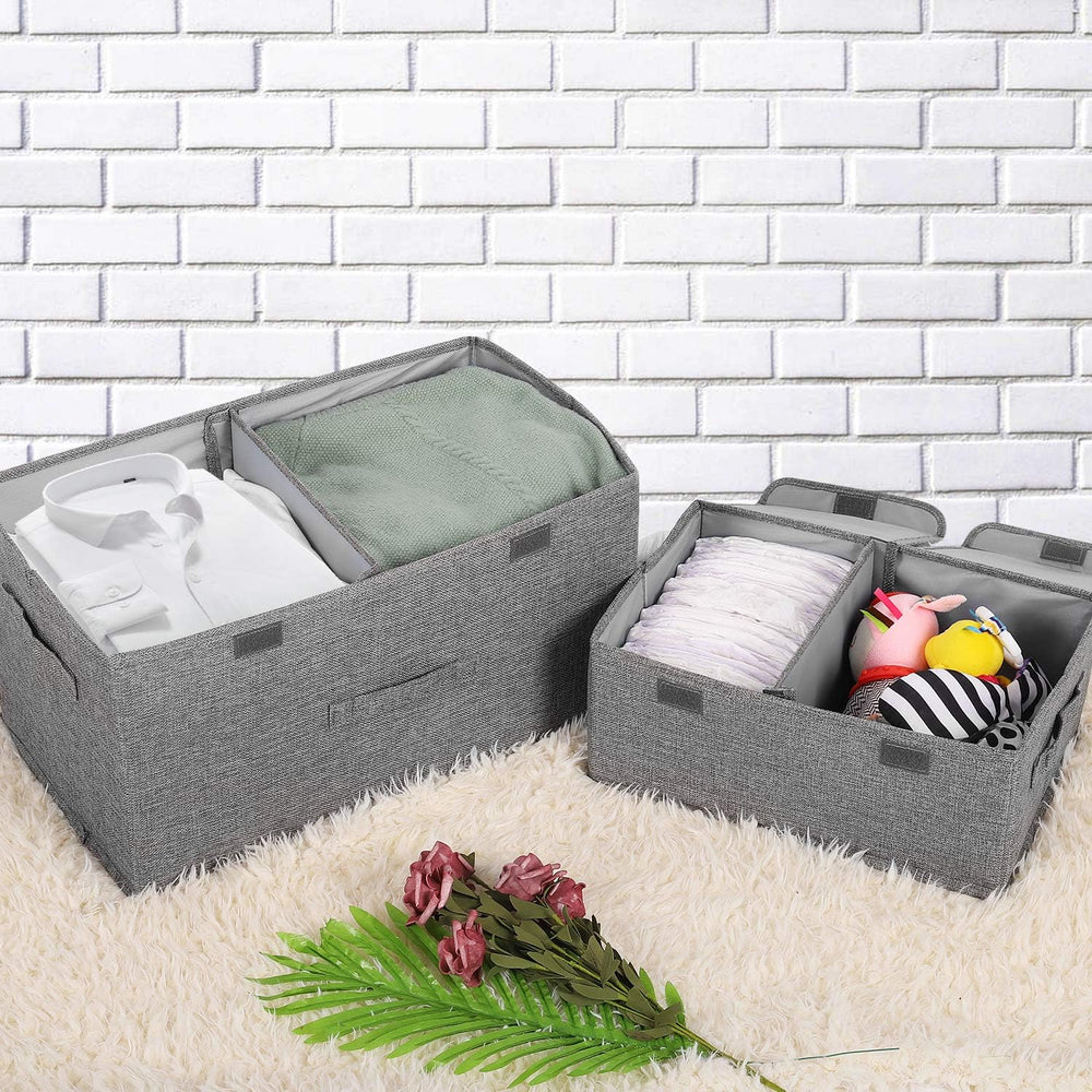 2 Pack Large Storage Boxes with Lids and Handles, Collapsible Linen Storage B...