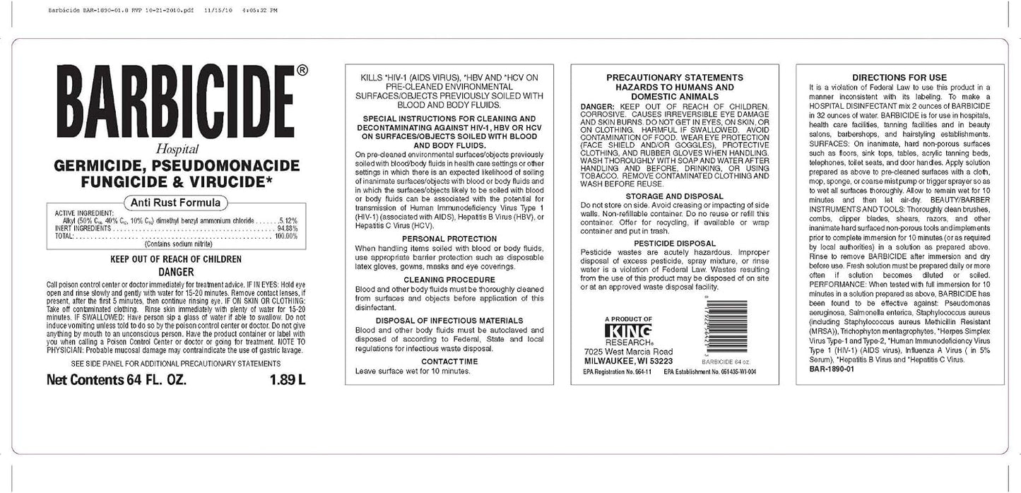 BARBICIDE Disinfectant Concentrate – Pint (16 Fl Oz) | EPA-Registered, Hospital-Grade Germicide for Salons & Barbershops | Anti-Rust Solution for Shears, Combs & Professional Tools