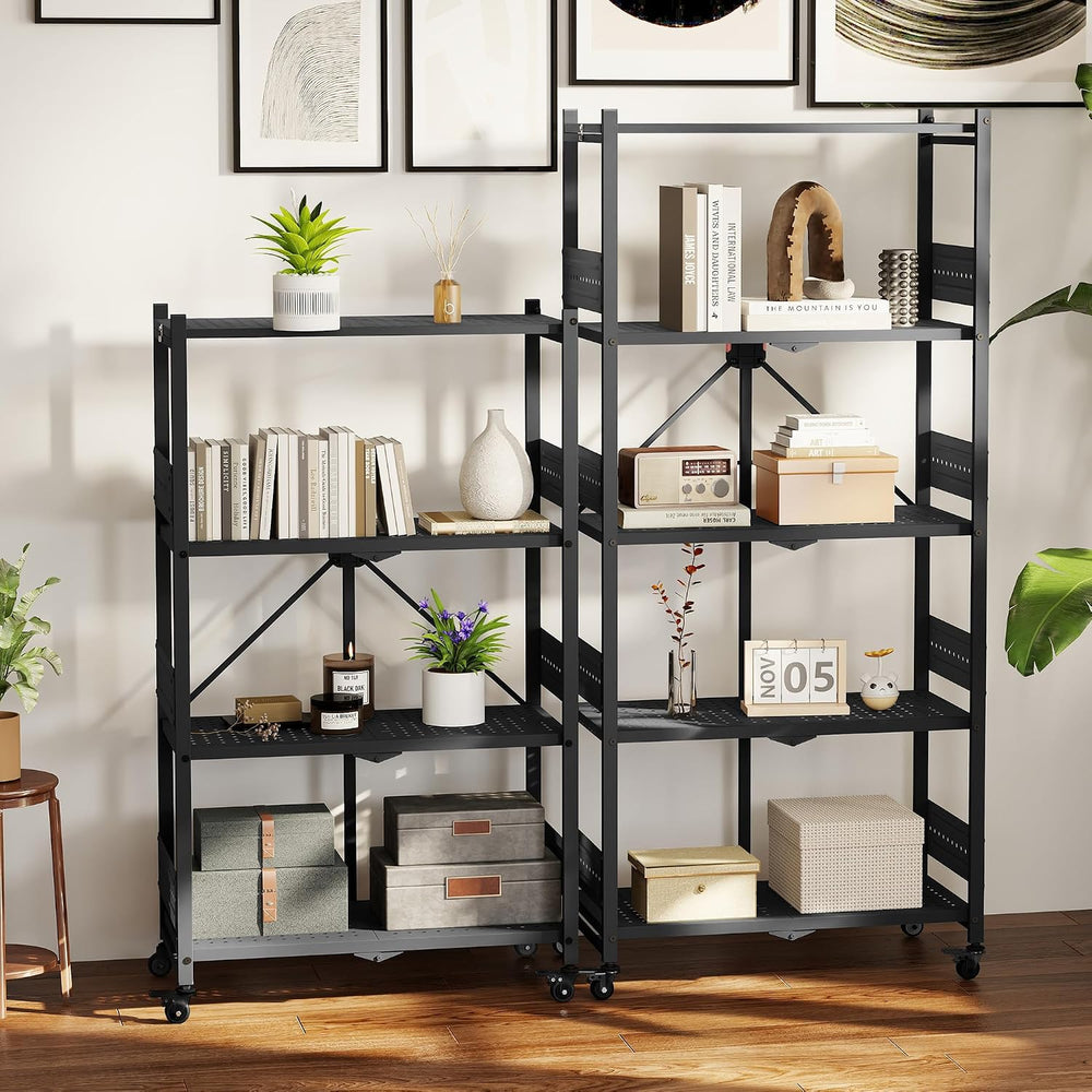 WORKPRO 5-Tier Folding Shelf, No-Assembly Metal Storage Rack with Wheels, 750...