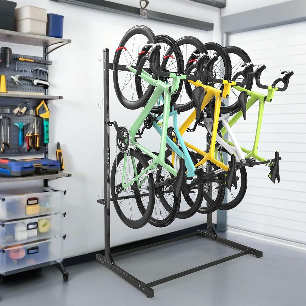 Freestanding 5 Bikes Stand w/Upgrade Hooks, 52" Heavy Duty Bike Rack