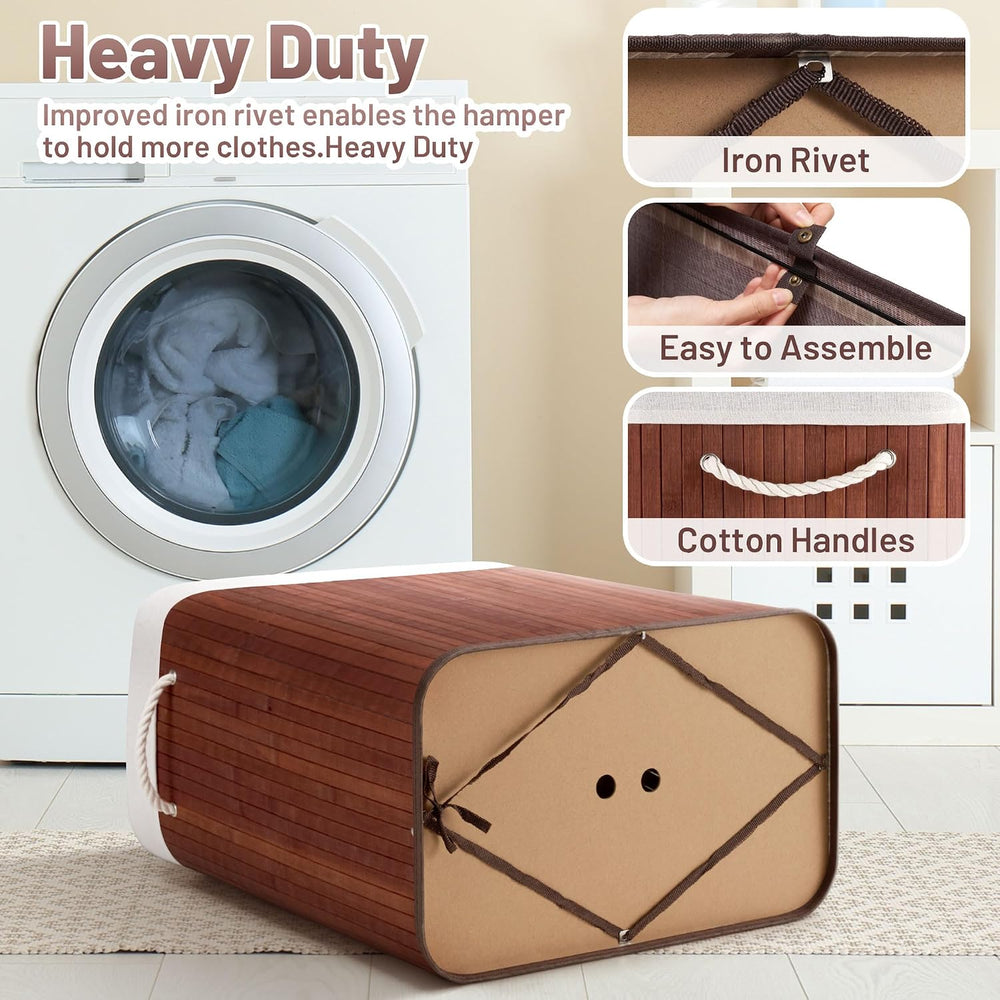 Aliphon 150L Laundry Hamper with lid, 3-Section Clothes Laundry Basket with H...