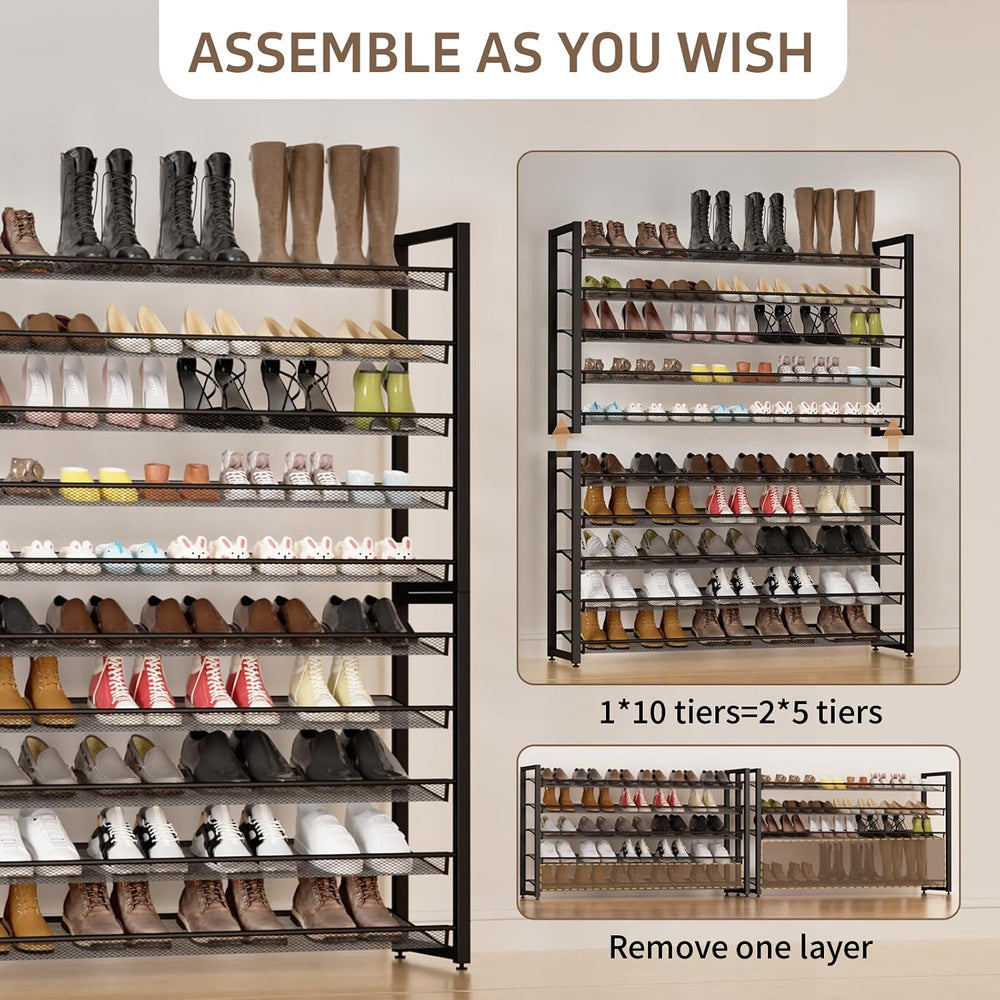 Metal Shoe Rack,Large 10 Tier Shoe Organizer, Heavy Duty Metal 5-Tier Stackab...