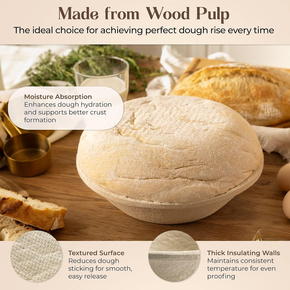Wood Pulp Banneton Bread Proofing Basket Set – Round 2.2 LB & Oval 1.5 LB...