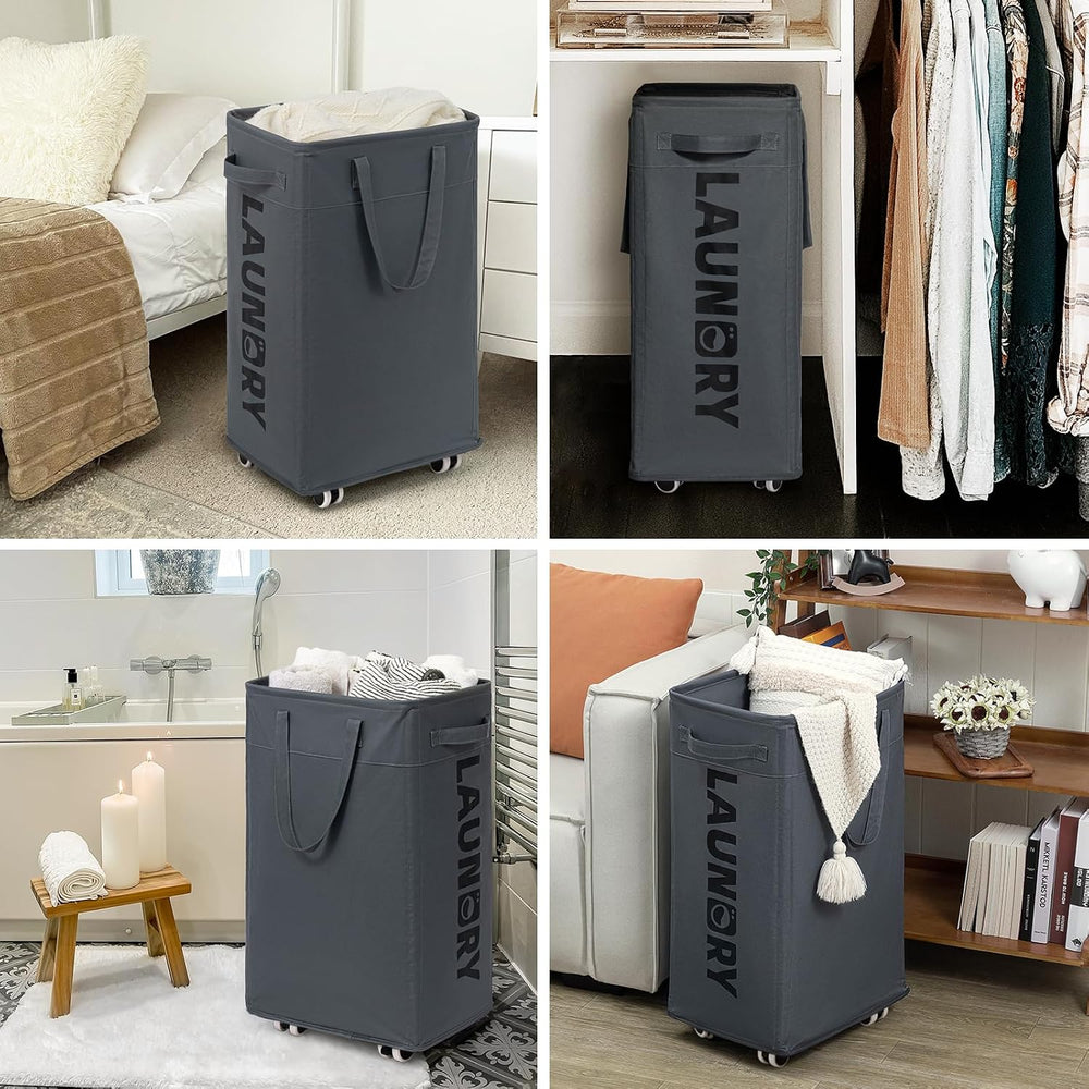 Goodpick 2-Pack Laundry Basket with Wheels & Wash Bag, Hamper for Dorm, 75L