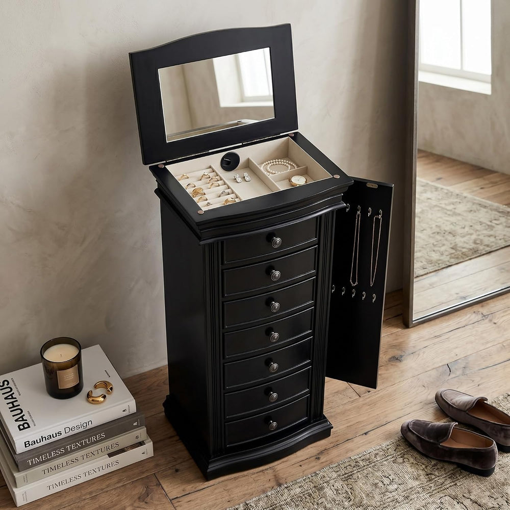 Hives and Honey Luke Standing Jewelry Armoire - Large 7-Drawer Wooden Organiz...