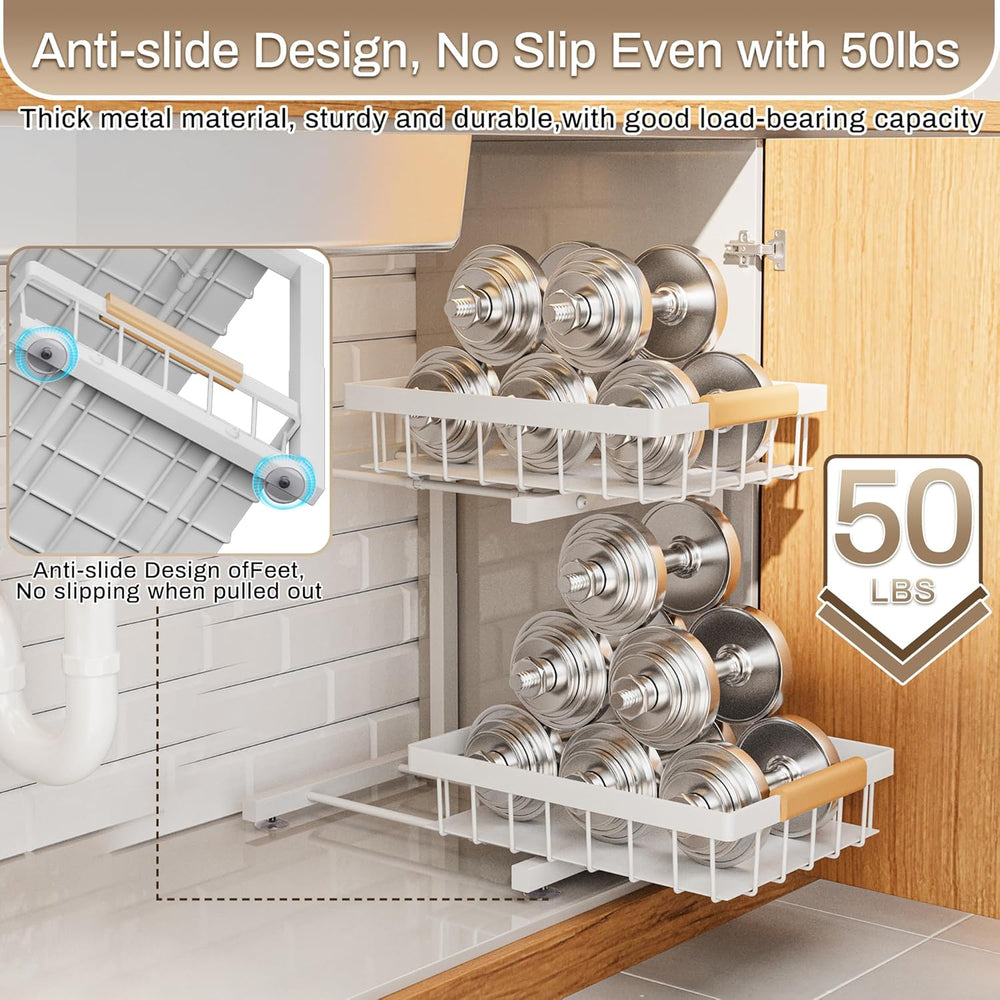 ADBIU Under Sink Organizer 2 Pack, Adjustable Height (11"-15.75") U...