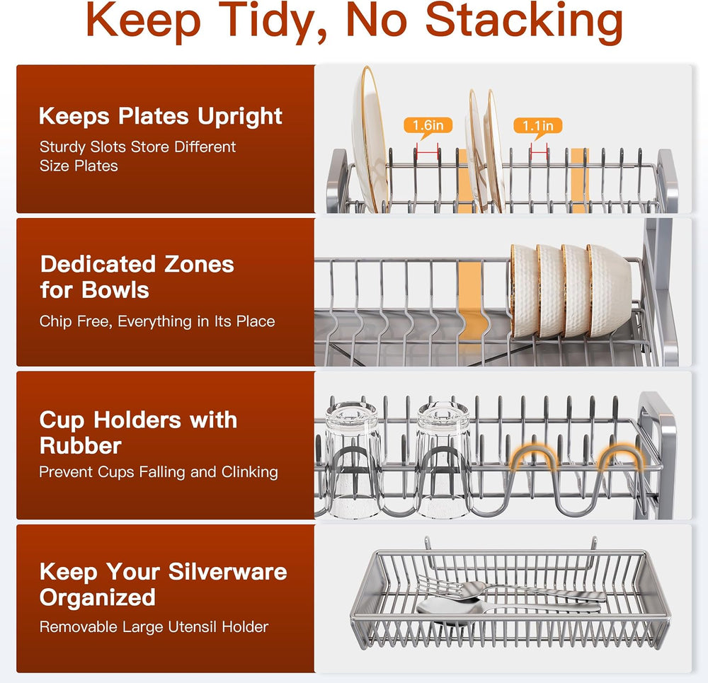 BOOSINY 2 Tier Large Stainless Steel Dish Drying Rack for Kitchen Counter