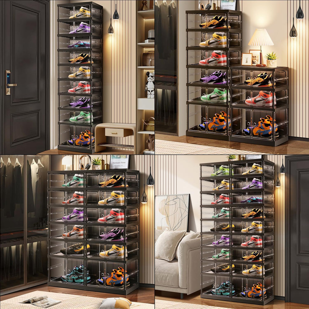 CIMLORD 3-Tier Foldable Shoe Rack, Magnetic Clear Doors, 6 Pairs, Black