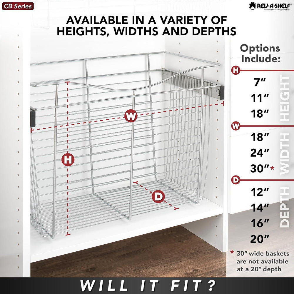 REV-A-SHELF Chrome 18" Wire Pullout Basket for 14" Deep Closet - 18...