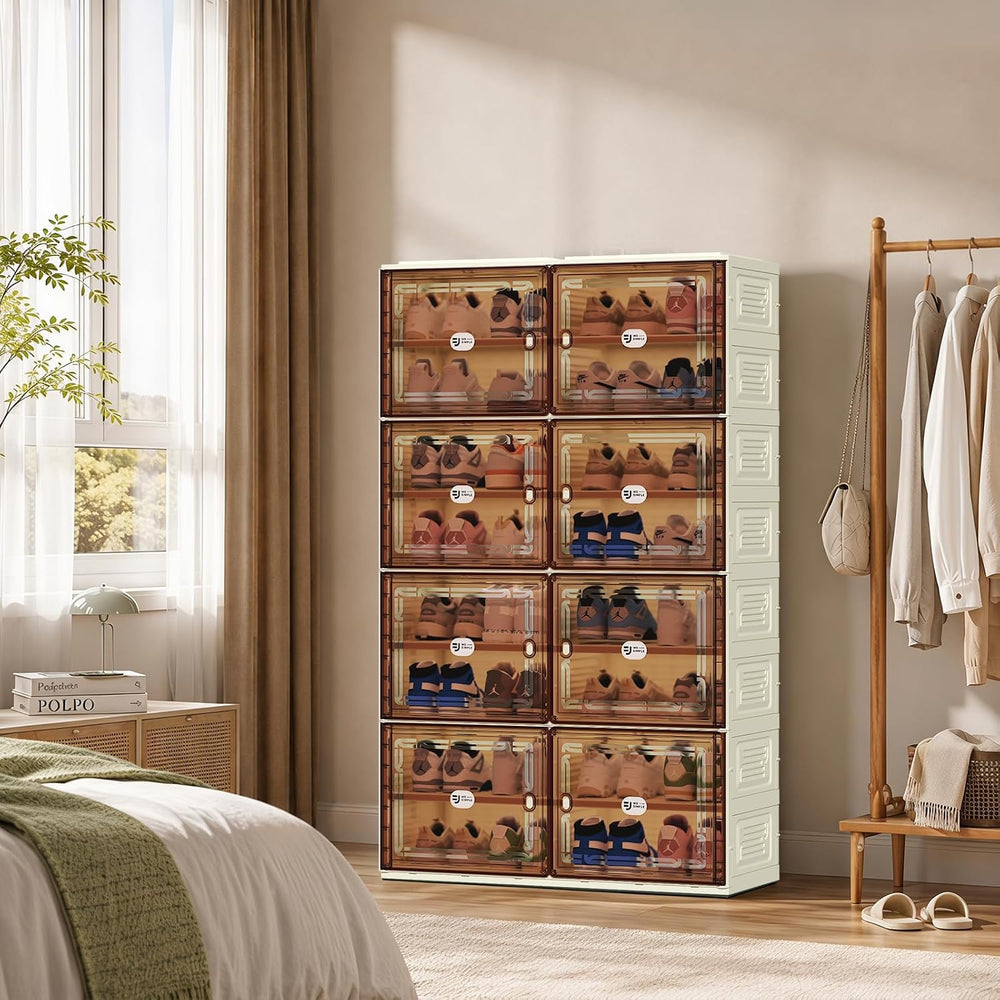White Shoe Rack Organizer for 32 Pairs of Folding Design