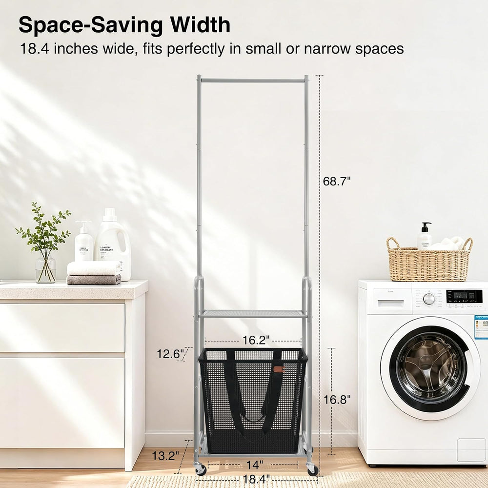 STO STO 3-in-1 Laundry Cart with Hanging Rack, Slim Space-Saving Rolling Laun...