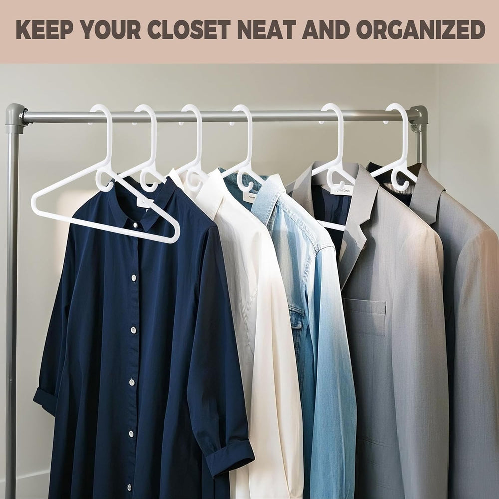 Quality White Plastic Hangers 100 Pack - Super Heavy Duty Multipack for Cloth...