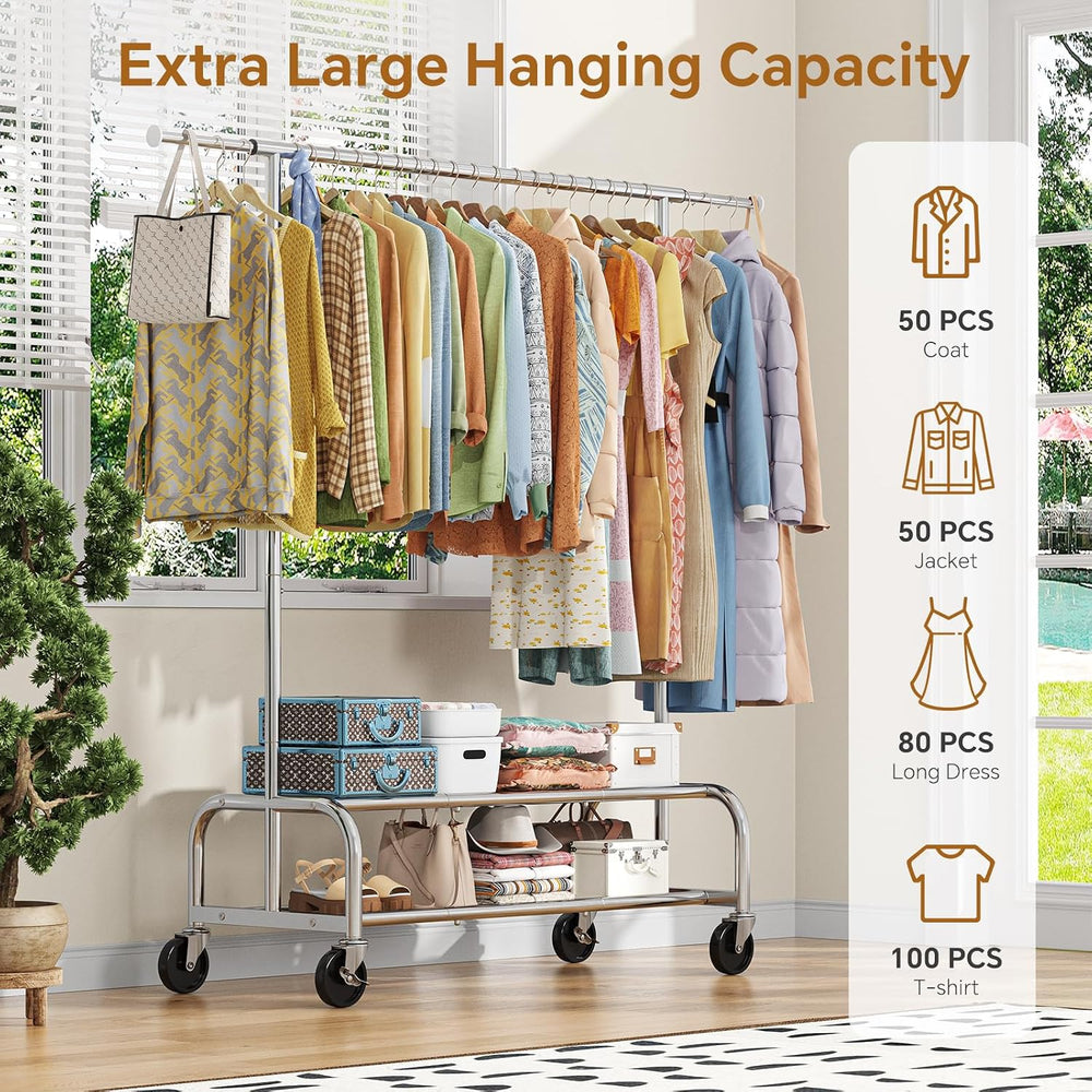 Simple Trending Heavy Duty Clothes Rack, Garment Rack with Extendable Side Ro...