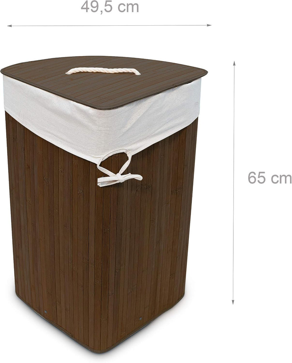 Relaxdays Corner Laundry Basket Hamper Bamboo 65 x 49.5 x 37 cm 64L Folding C...