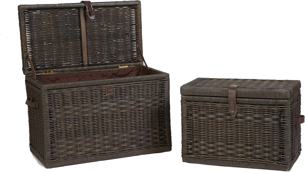 The Basket Lady Wicker Storage Trunk, L, Walnut Brown - fully assembled