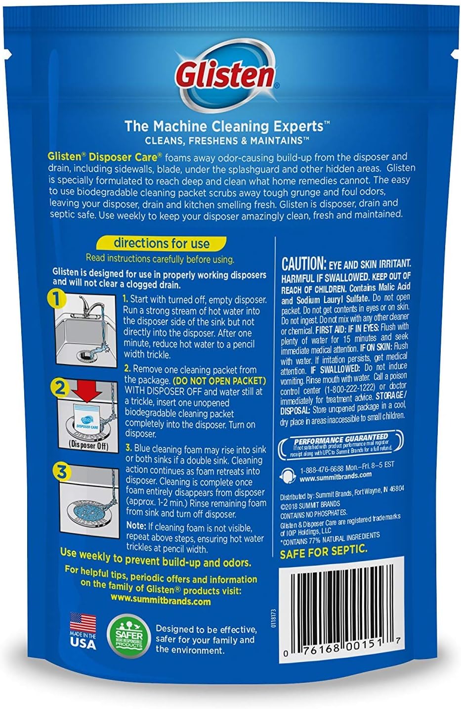 Glisten Garbage Disposer Cleaner, Lemon, 4.9 Oz, 4 Count (Pack of 2)