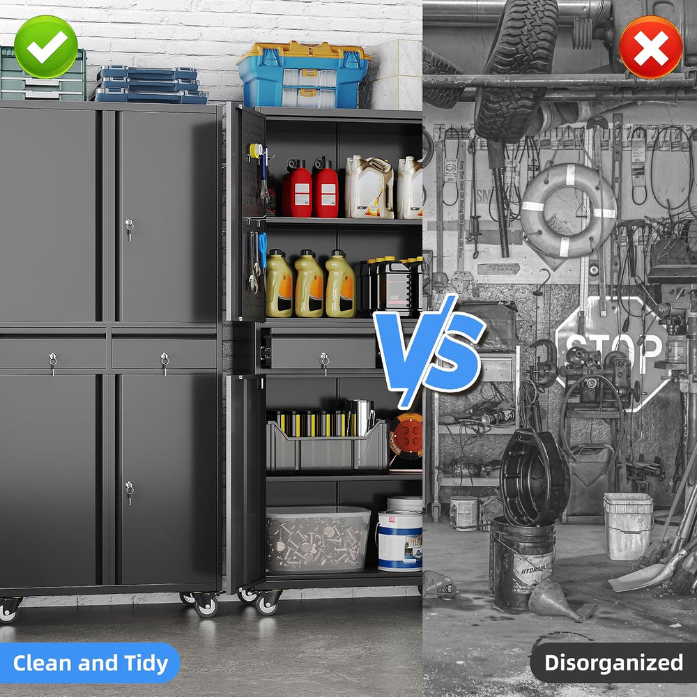 71-Inch Garage Storage Cabinet with 2 Drawers, Pegboard and Wheels