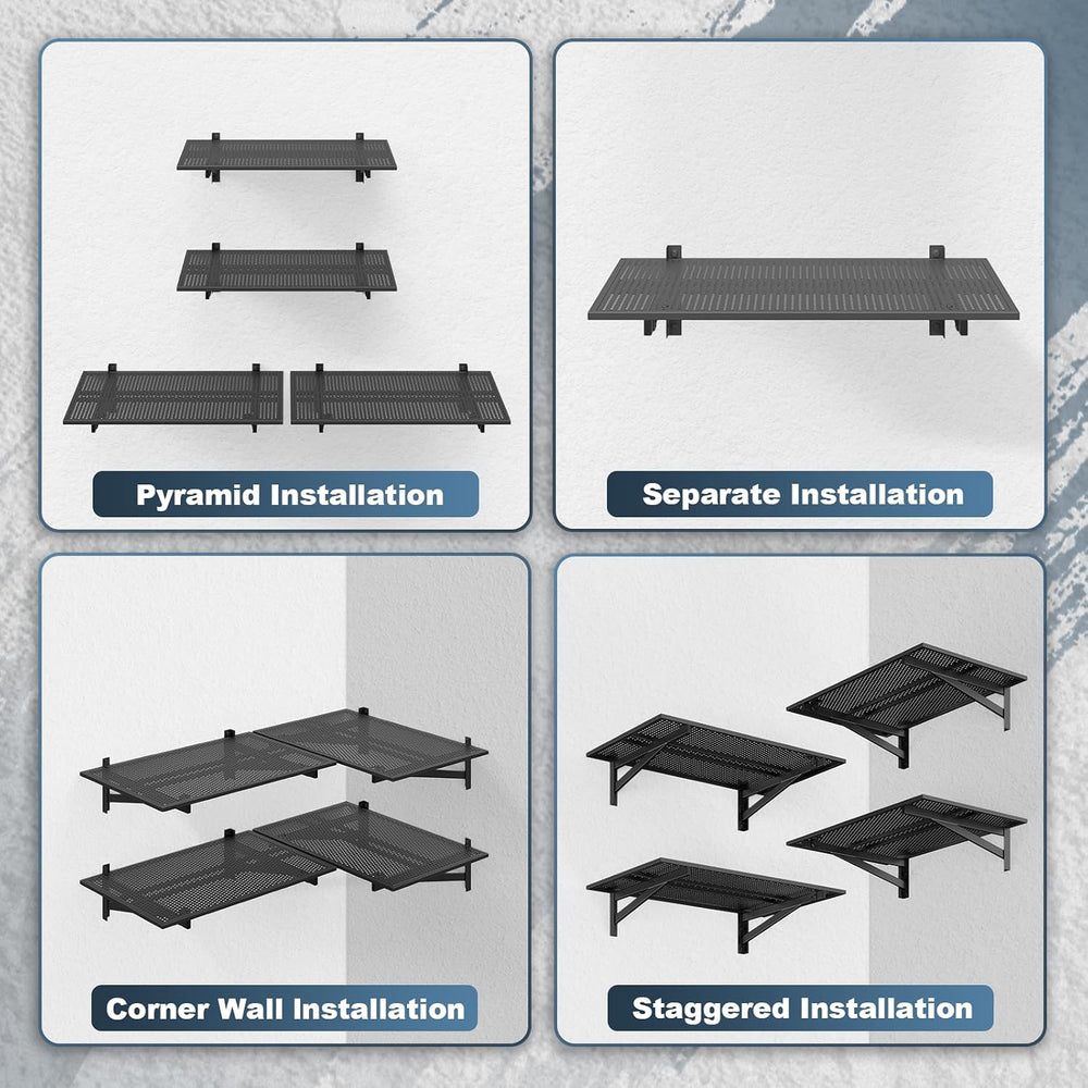Jusgym 4 Pack Garage Shelving Wall Mounted, 2x3ft, 1400LBS Integrated Grid