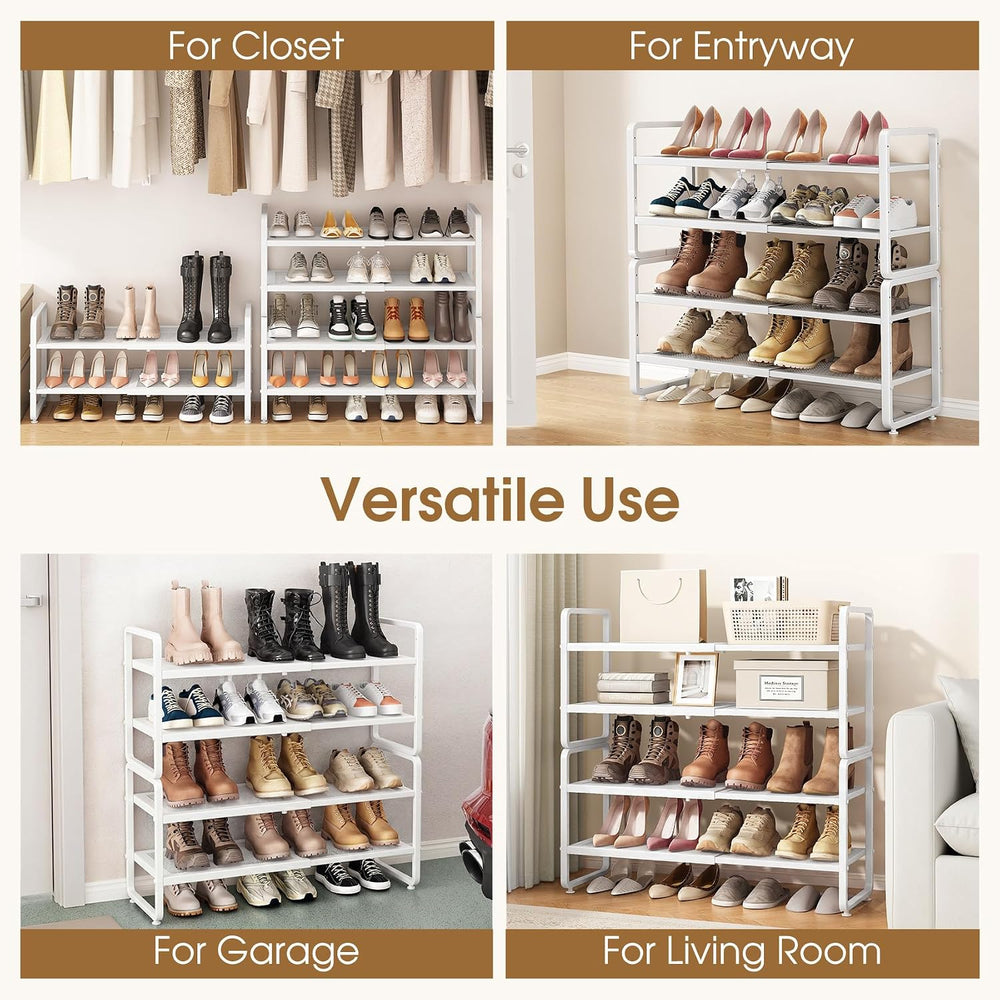 SAYZH Expandable Shoe Rack for Closet, Adjustable Metal Shoe Organizer with S...
