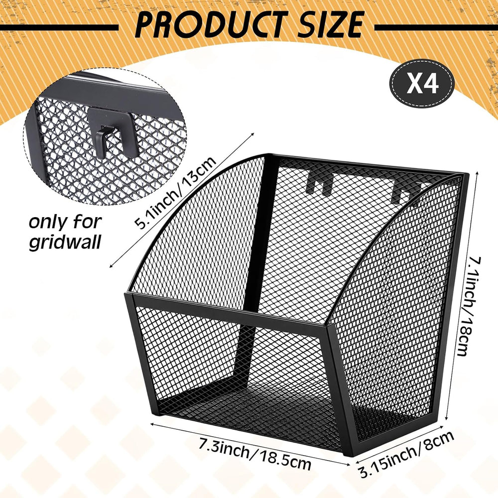 4 Pack Grid Wall Baskets Metal Wire Storage Basket Hanging Wall Mount Bins