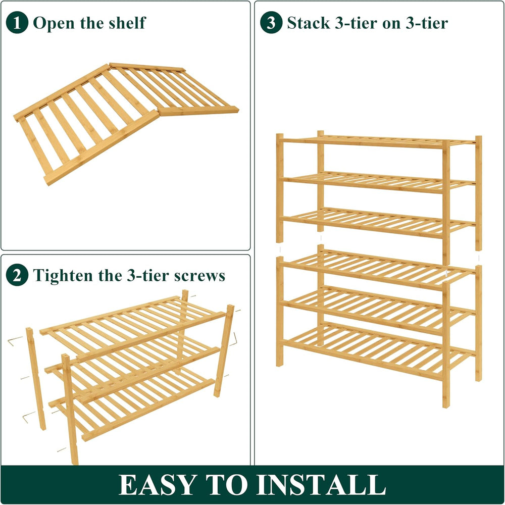 Smiry Bamboo Shoe Rack for Closet, 6 Tier - 26.77" Wide, Natural