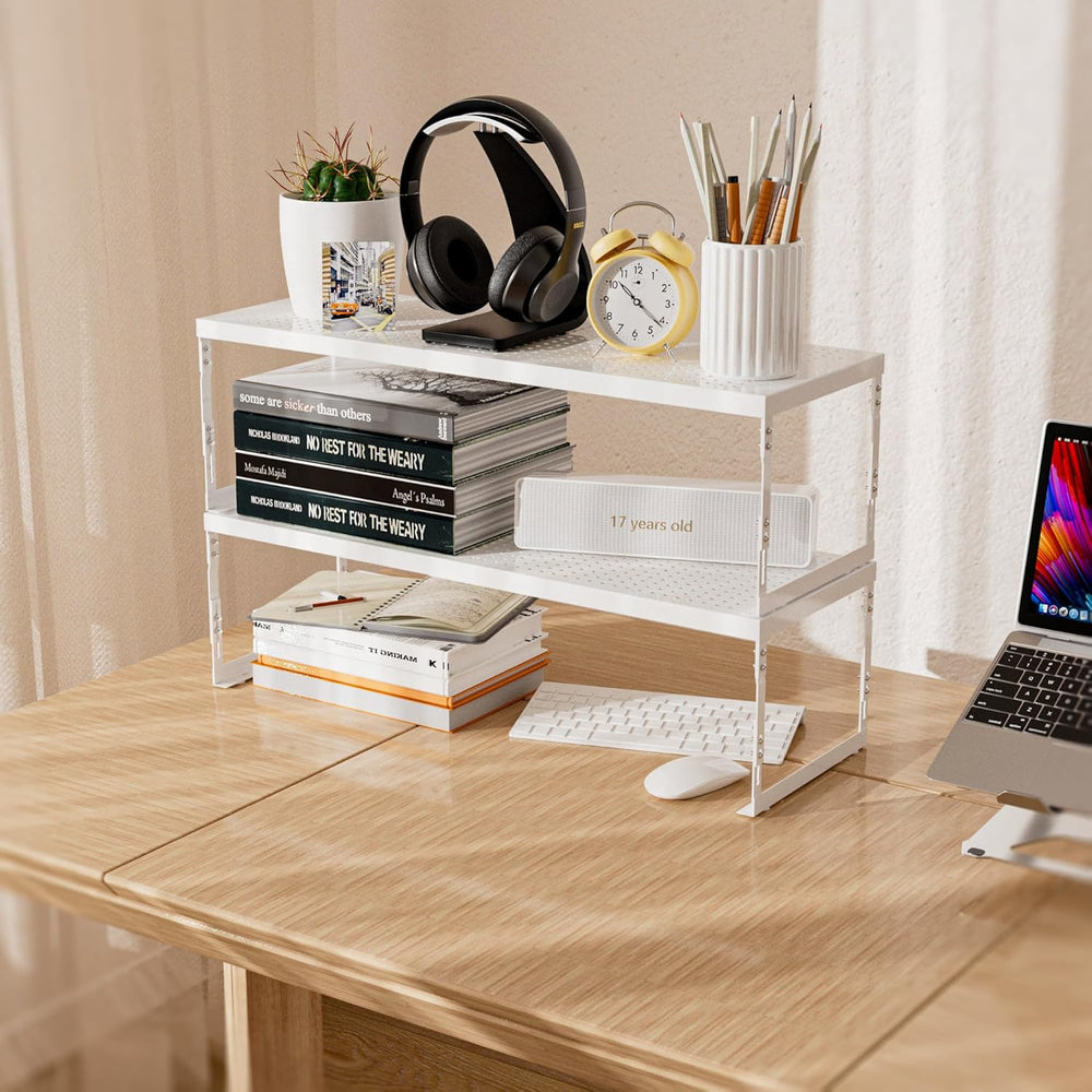 Stackable Expandable Metal Shelf Organizer - Adjustable Wire Storage Rack wit...