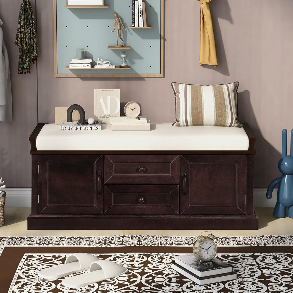 LUMISOL Storage Bench with 2 Drawers and 2 Cabinets, Entryway Storage Ottoman...