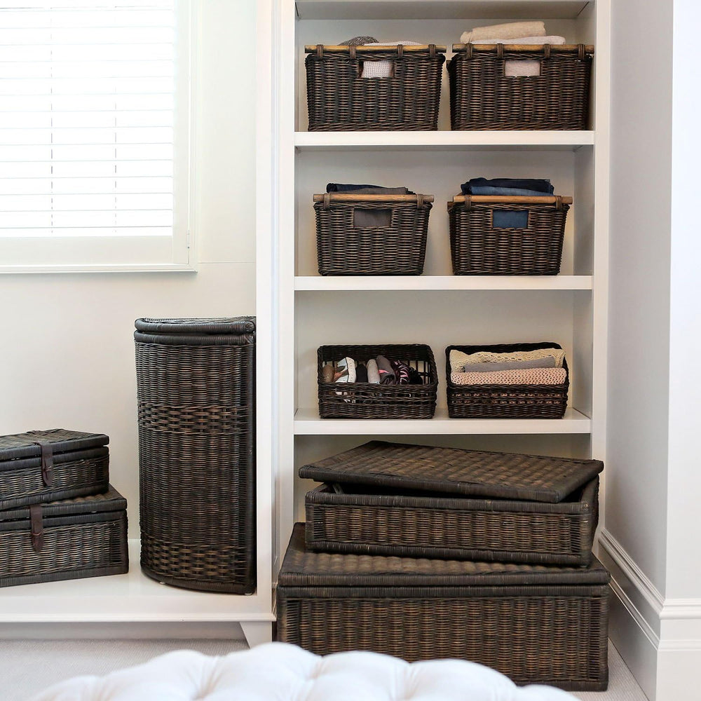 The Basket Lady Pole Handle Wicker Storage Basket, XL, Walnut Brown