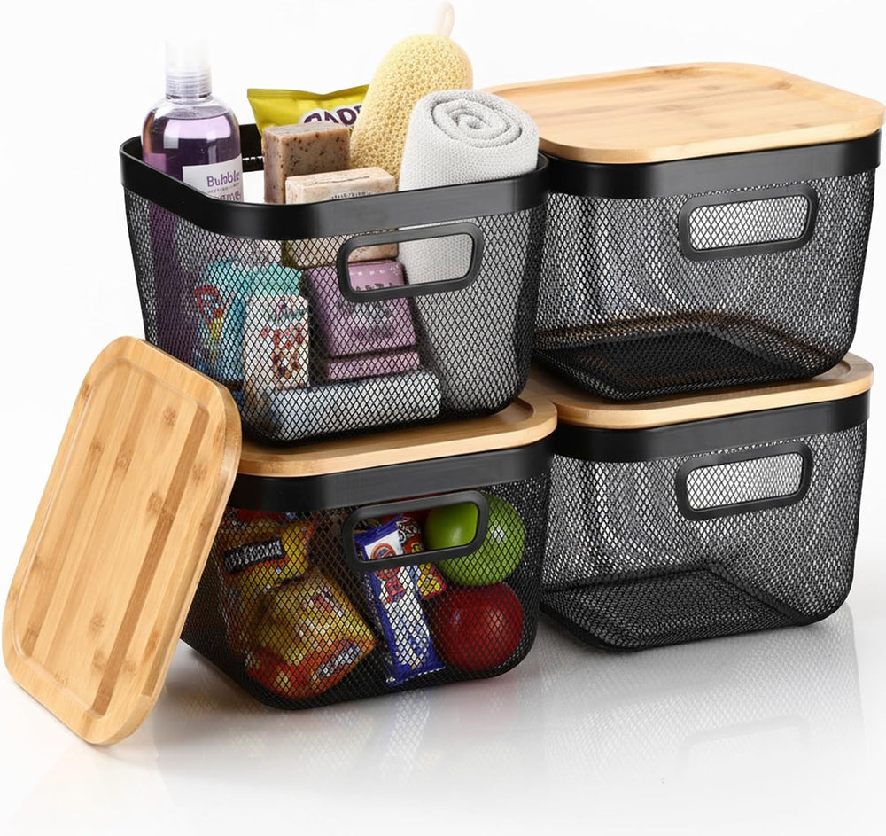 Maxdot 4 Pack Stackable Wire Baskets for Pantry Organizers Kitchen Storage Me...