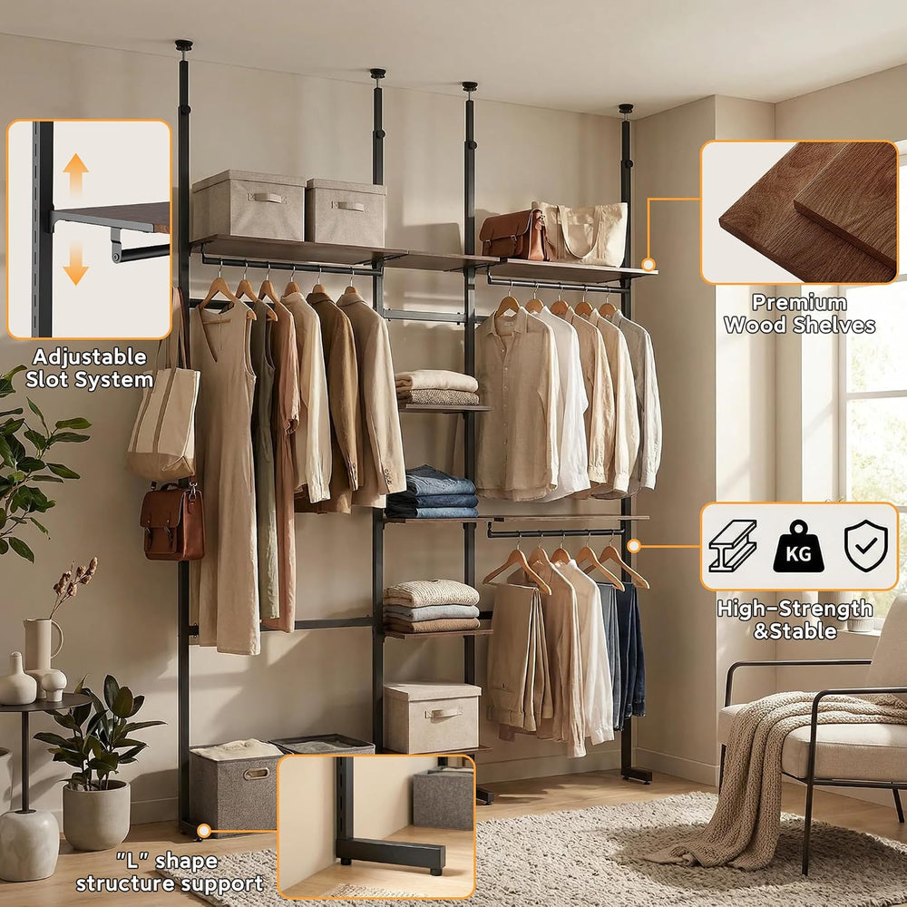 MZG Closet Organizer System, Freestanding Closet System with Wood Shelves &am...