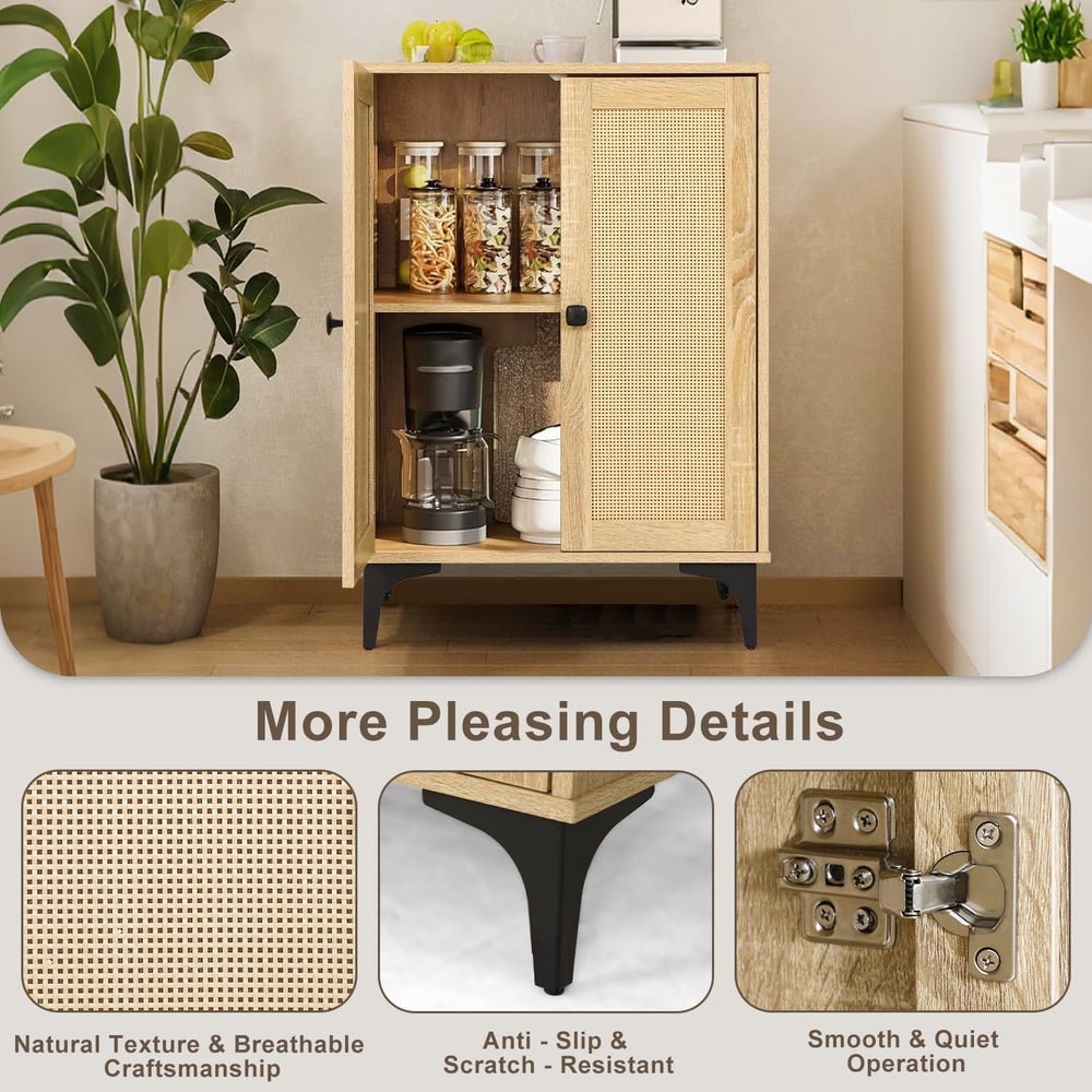 Rattan Cabinet, Buffet Cabinet with Storage, Boho Small Sideboard with Adjust...