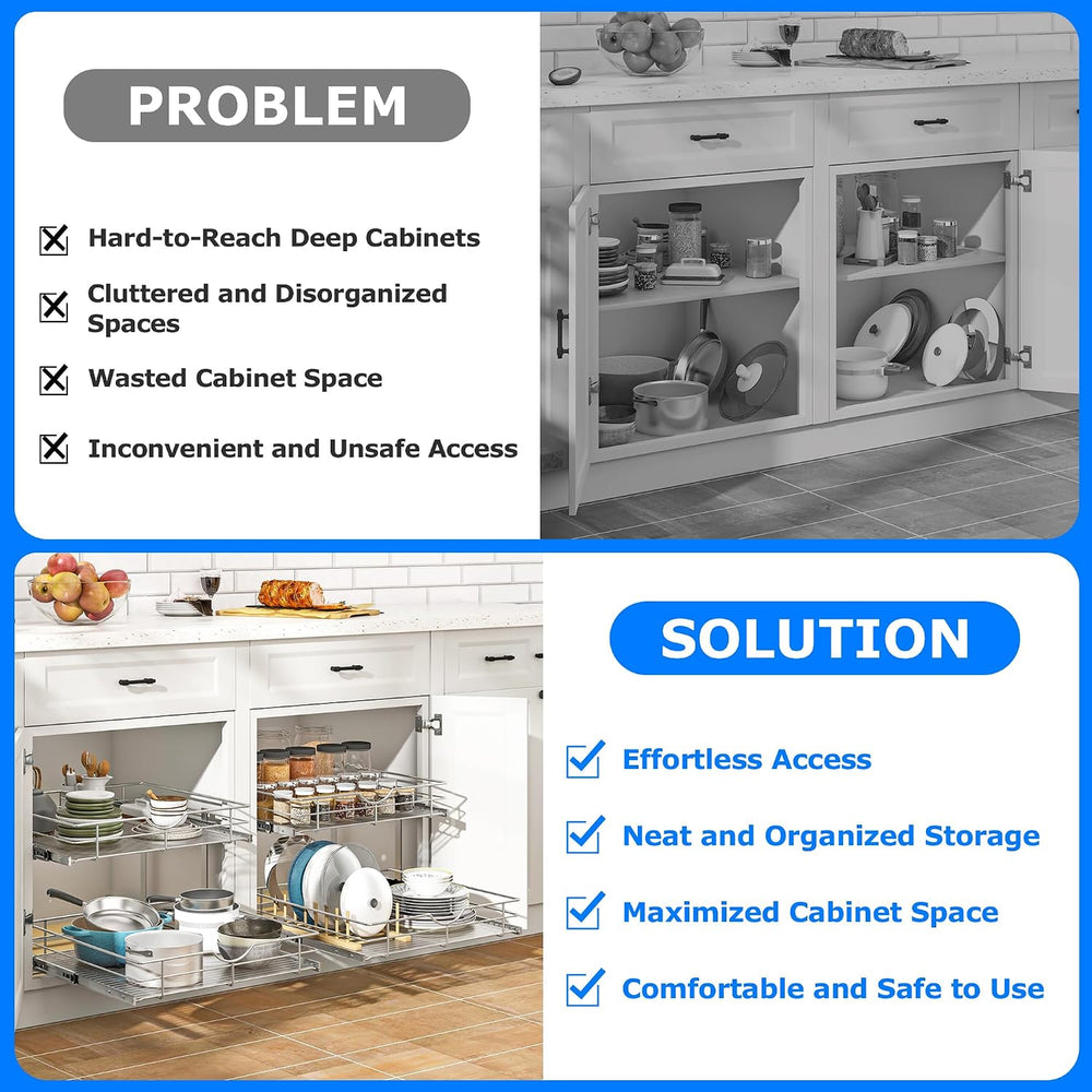 WelFurGeer 2-Tier Kitchen Cabinet Pullout Shelf and Drawer Organizer, Soft Cl...