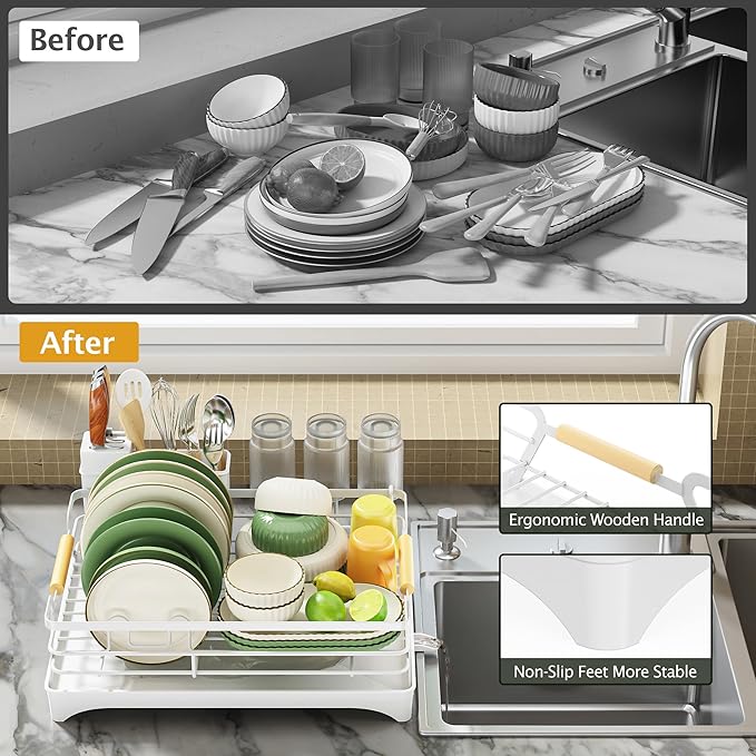 Epicano Dish Drying Rack for Kitchen Counter, Space-Saving Dish Rack, Rustproof - Image 7