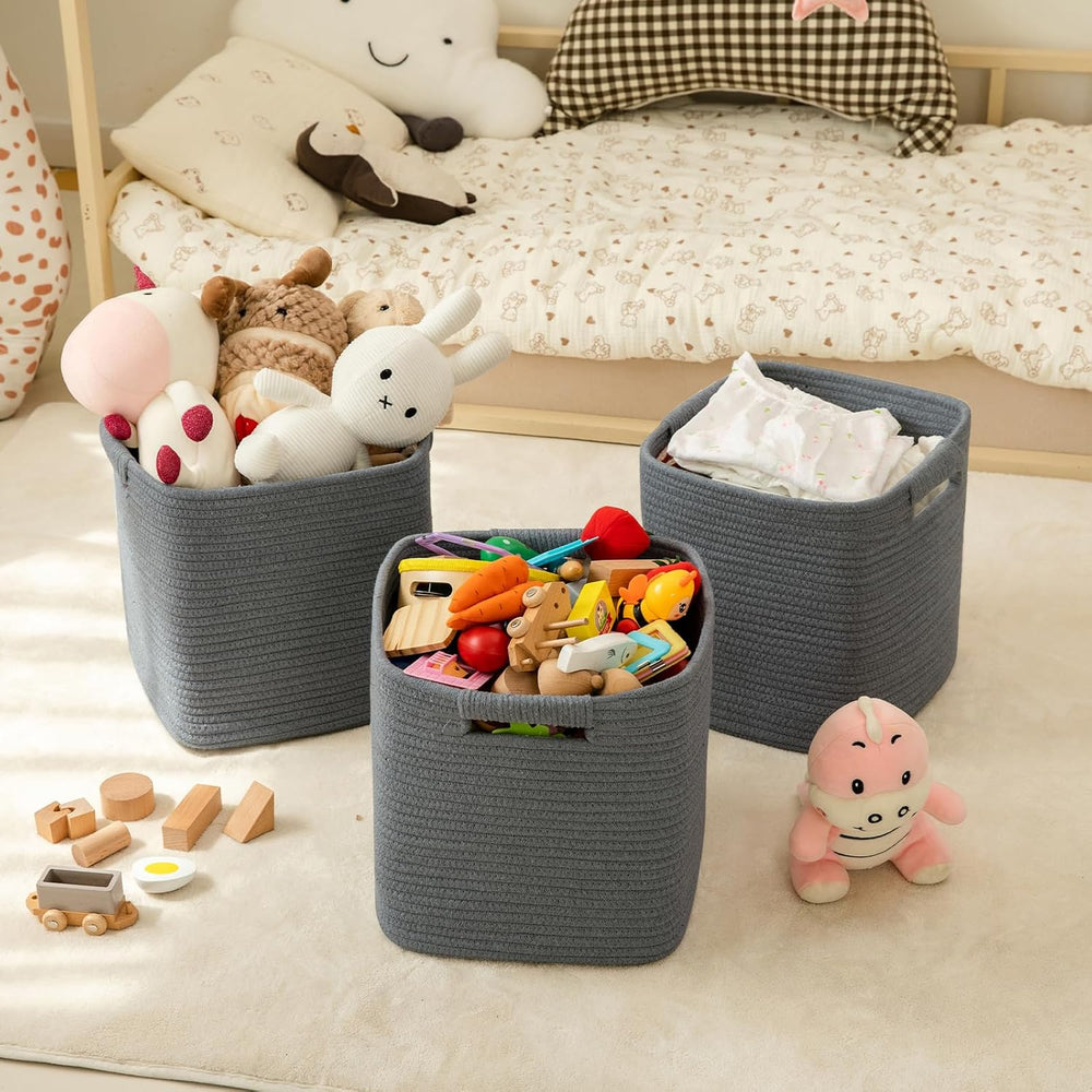 OIAHOMY Storage Cubes 11 Inch Storage Bins 3-Pack Square Baskets Dark Grey