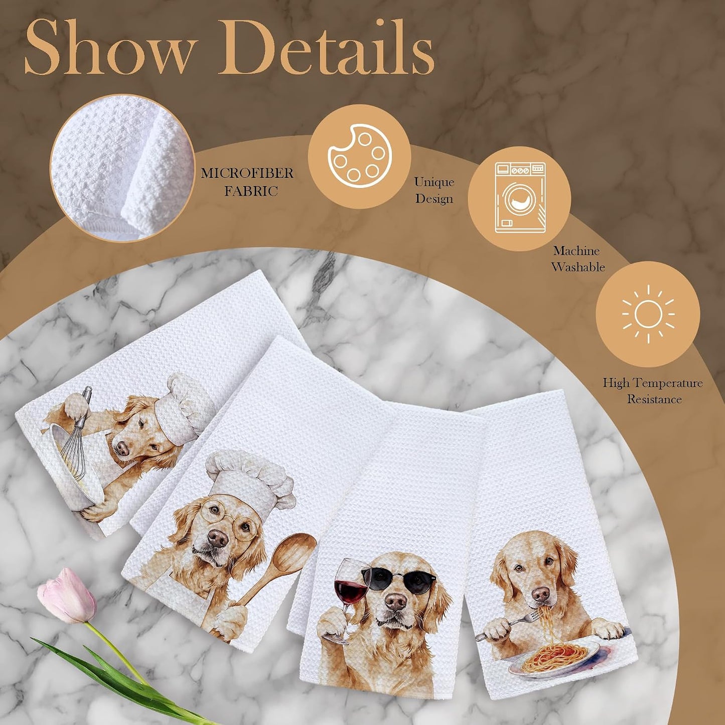 Funny Golden Retriever Kitchen Hand Towels 16x24 Inch, Golden Retriever Lovers Gifts, Dog Lover Mom Dad Gifts Decorative Hand Towels for Kitchen Dining Room, Set of 4