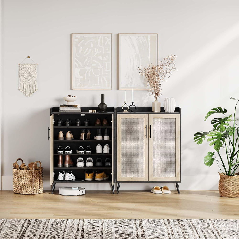 GarveeHome Rattan Shoe Cabinet, 5-Tier Shoe Storage Cabinet with Doors, 2 Adj...