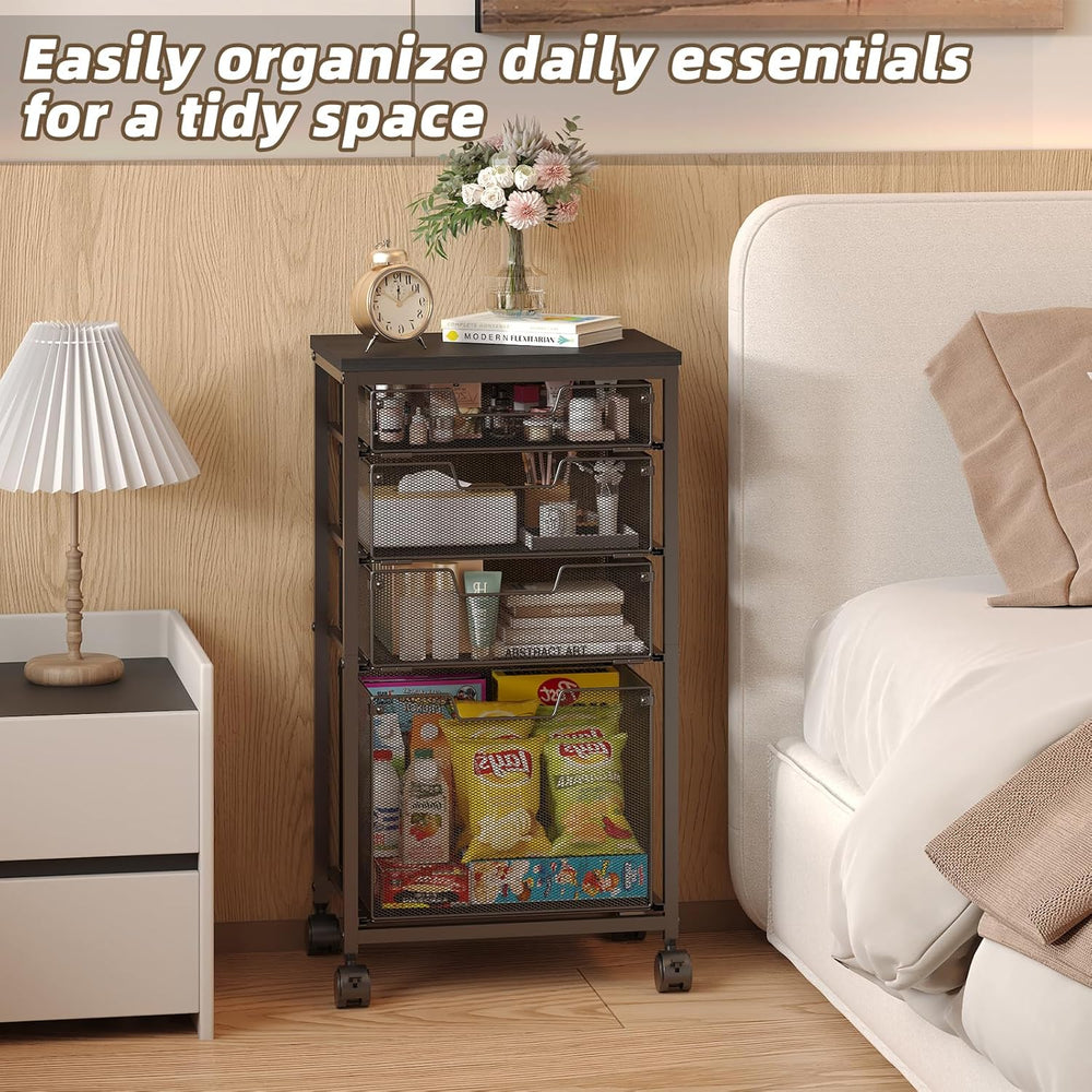 Sbanmao 4 Drawers Rolling Storage Cart, 1 Large Drawer (11.22"D x 12.2&q...