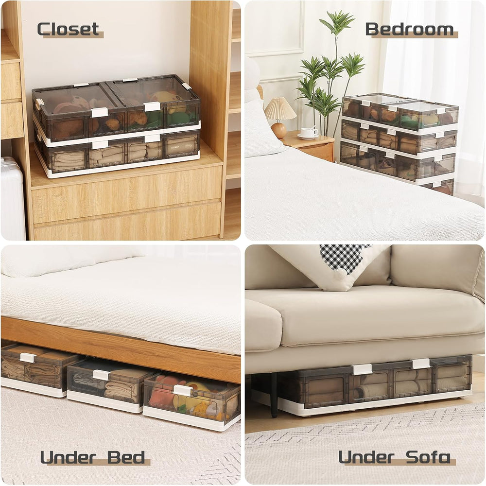 Under Bed Storage Containers with Wheels - Stackable, Foldable Plastic Storag...