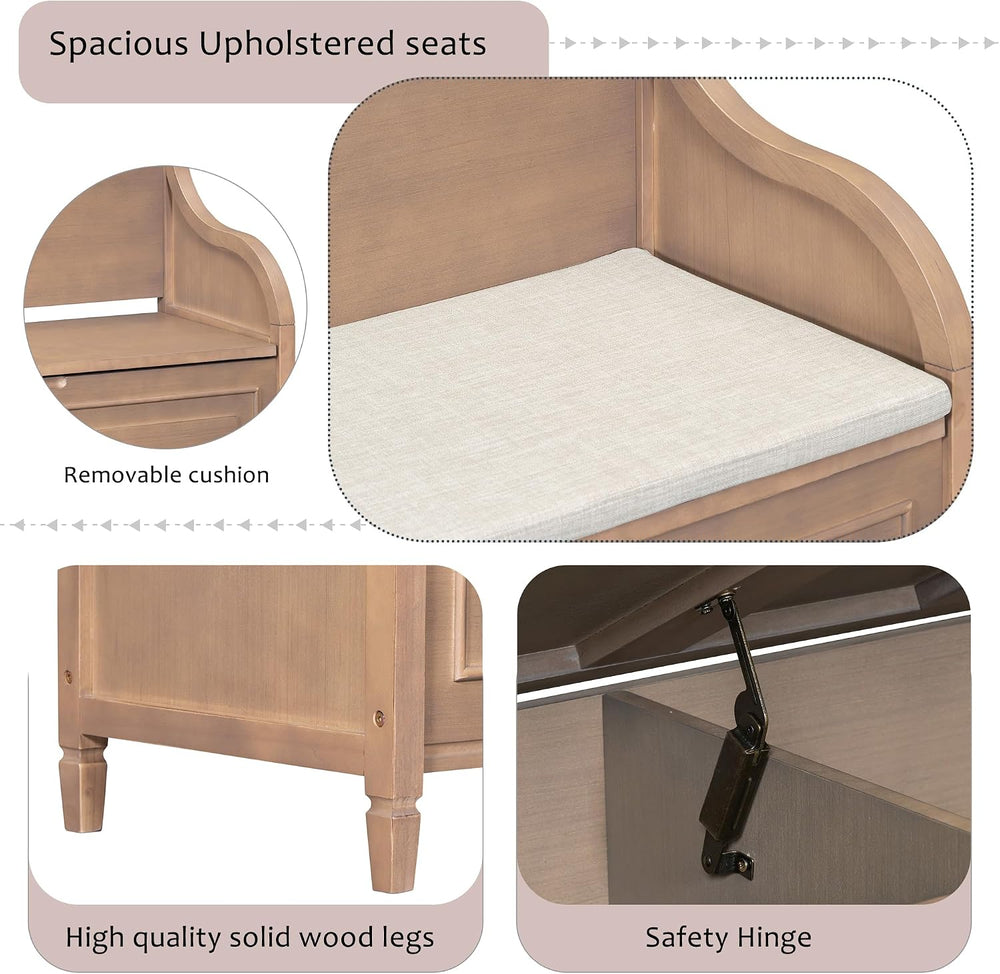 SOFTSEA 41.9" Storage Bench with Back, Entryway Shoe Bench with Cushion ...