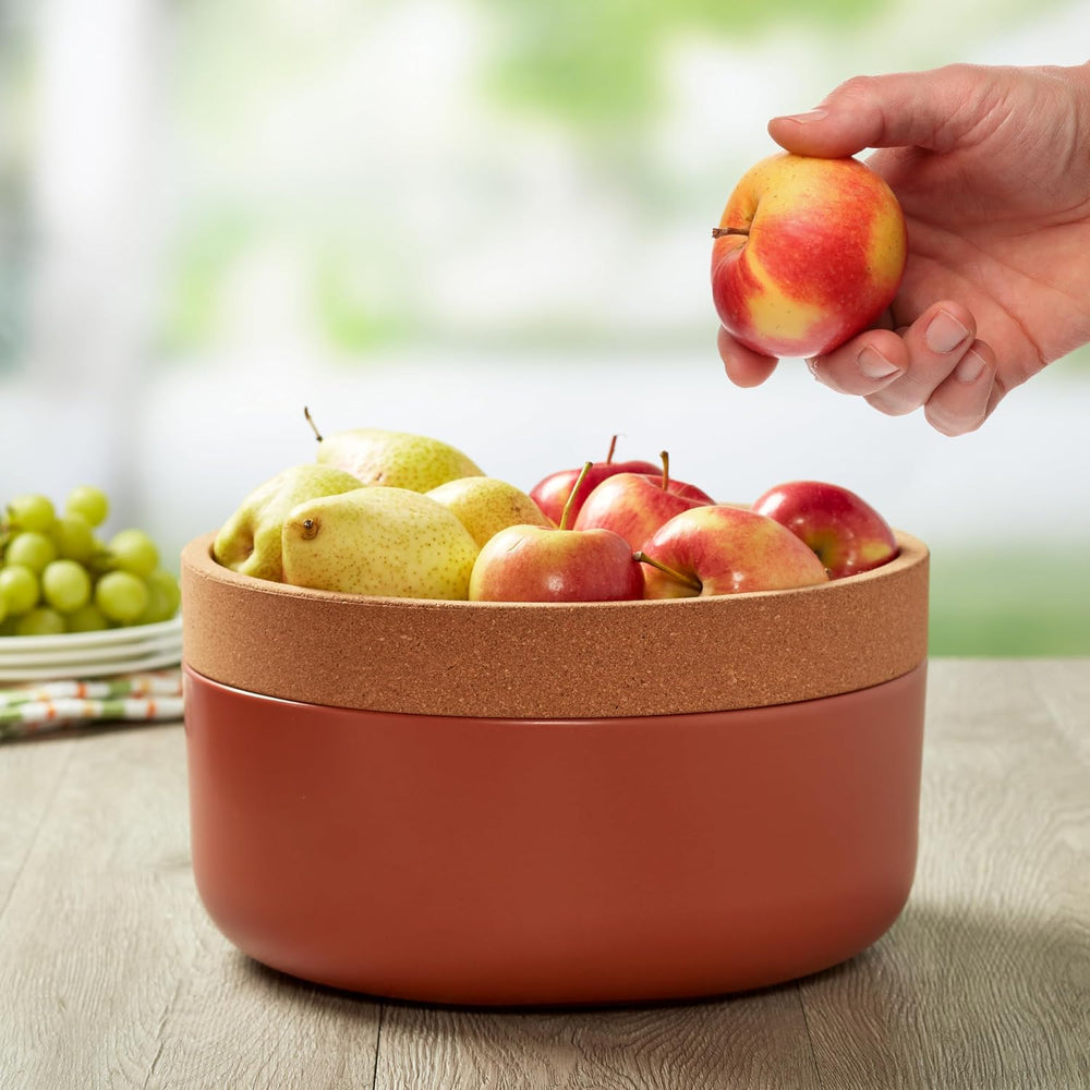 Kamenstein Ceramic and Cork Large Breathable Produce Bowl with Lid, Nautral C...