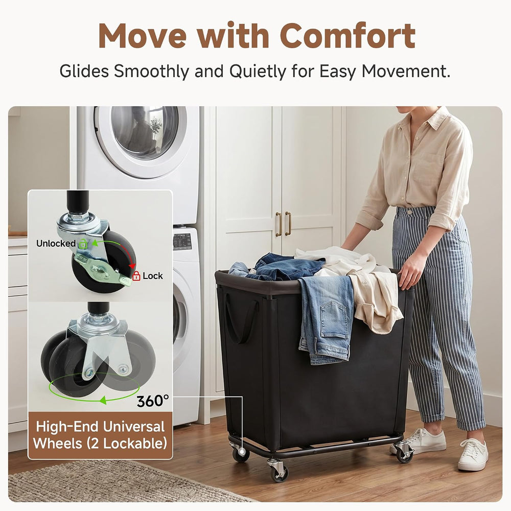 StorageWorks Basic Laundry Hamper with Wheels, 310L Large Black Basket Cart
