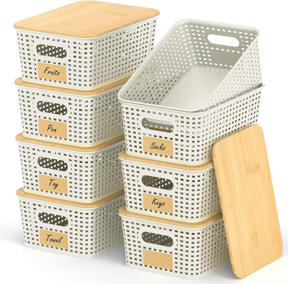 Stackable Storage Baskets: 8 Pack Plastic Baskets Bins, White