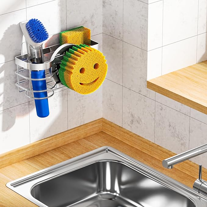Cisily Smiley Sponge Holder for Kitchen Sink Caddy, Stainless Steel Movable - Image 7