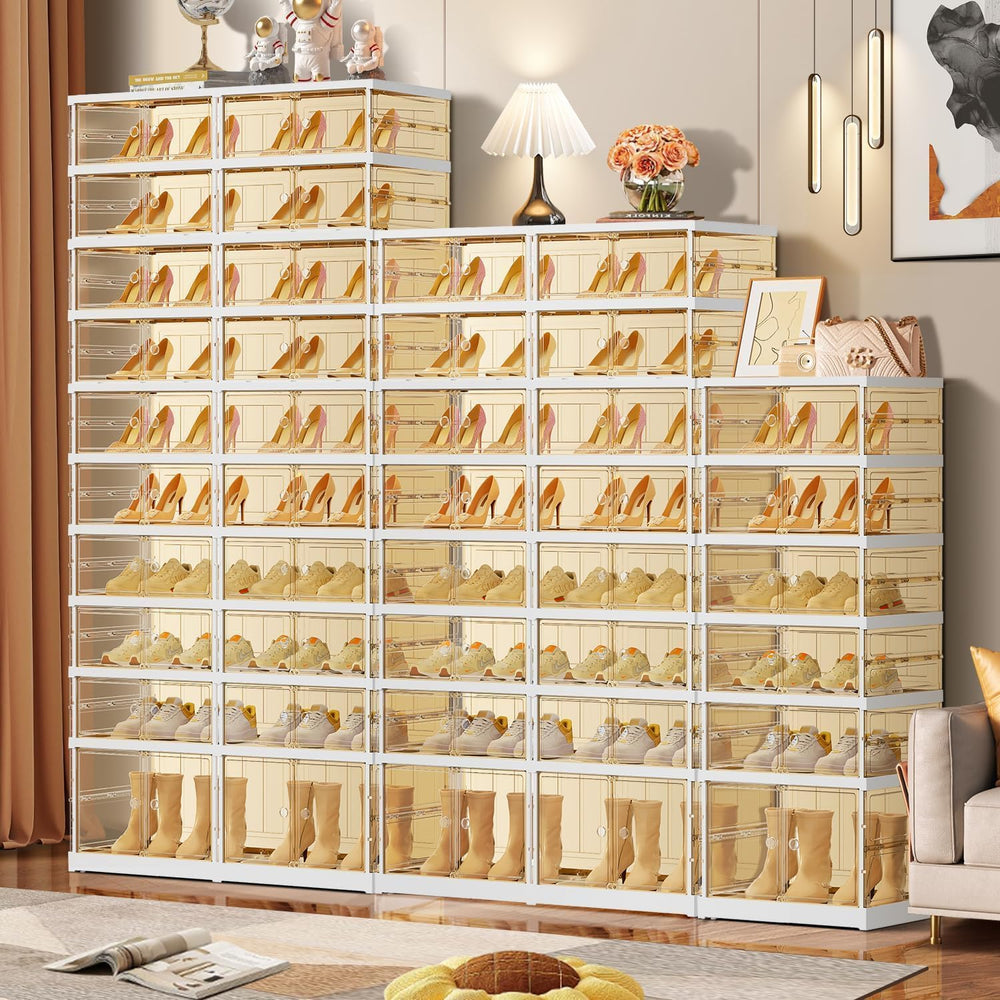EHAMILY 3-Tier Foldable Shoe Rack Organizer with Doors, 12 Pairs, White