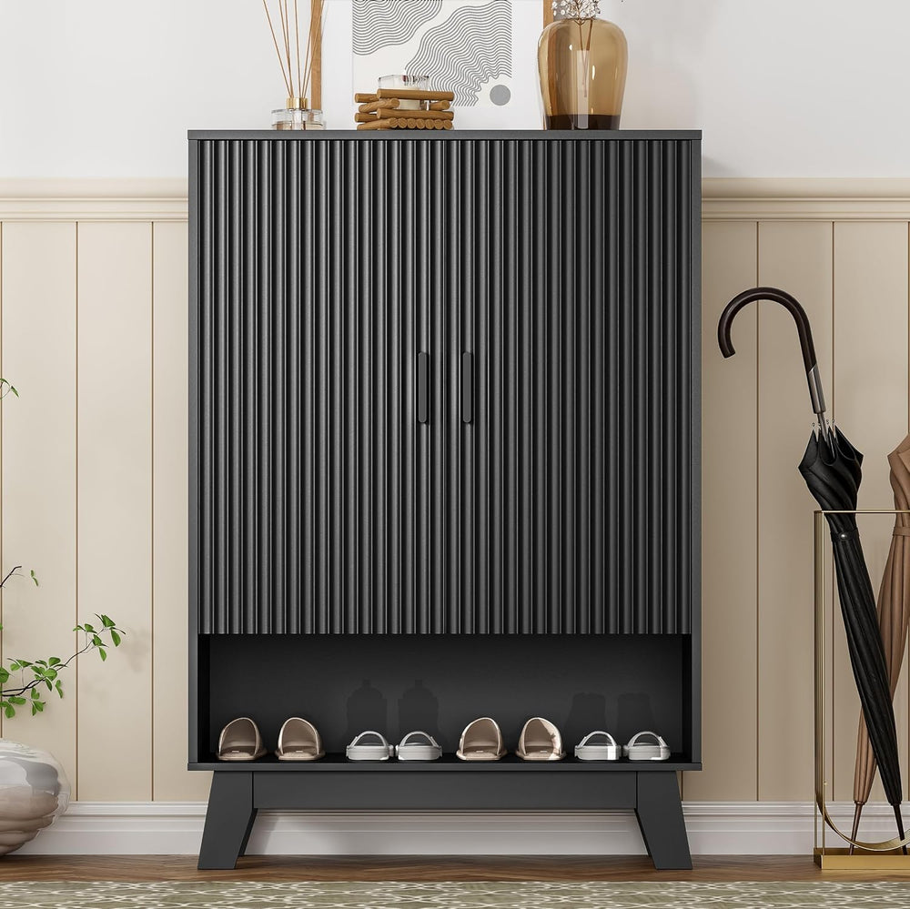 HUANLEGO 5 Tier Fluted Shoe Cabinet Storage for Entryway, Black
