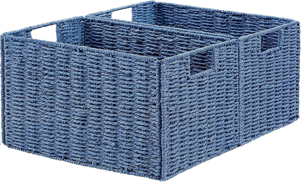Vagusicc Wicker Storage Basket, Set of 2 Hand-Woven Paper Rope Wicker Basket,...