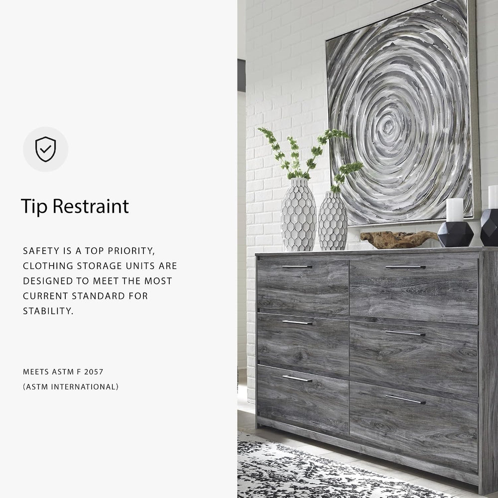 Signature Design by Ashley Baystorm 6 Drawer Bedroom Dresser, Smoky Gray