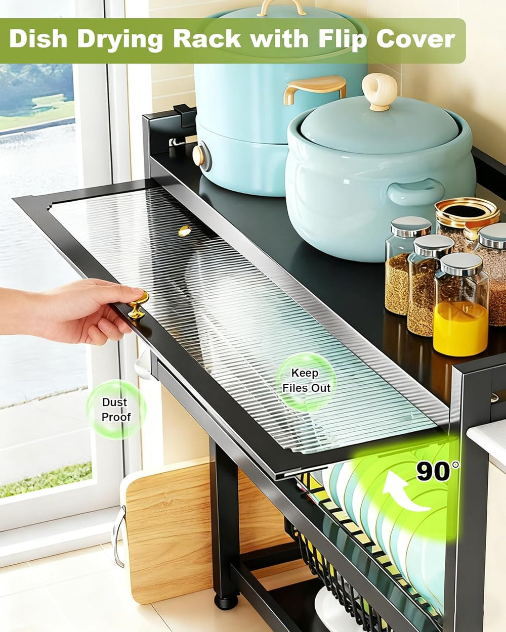 Over the Sink Dish Drying Rack with Cover 2 - Tier Large Dish Drainer Racks f...